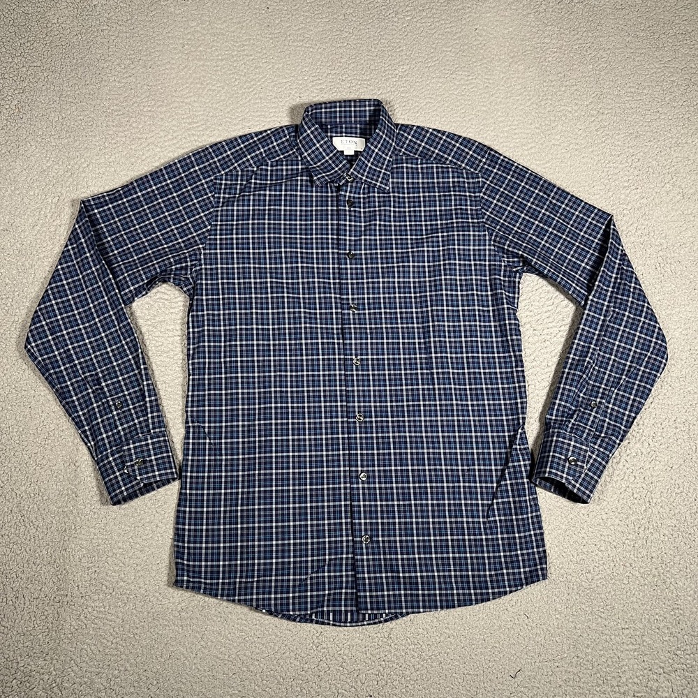 Eton Shirt Mens Large Plaid Contemporary Preppy Dress Slim Casual Button Up